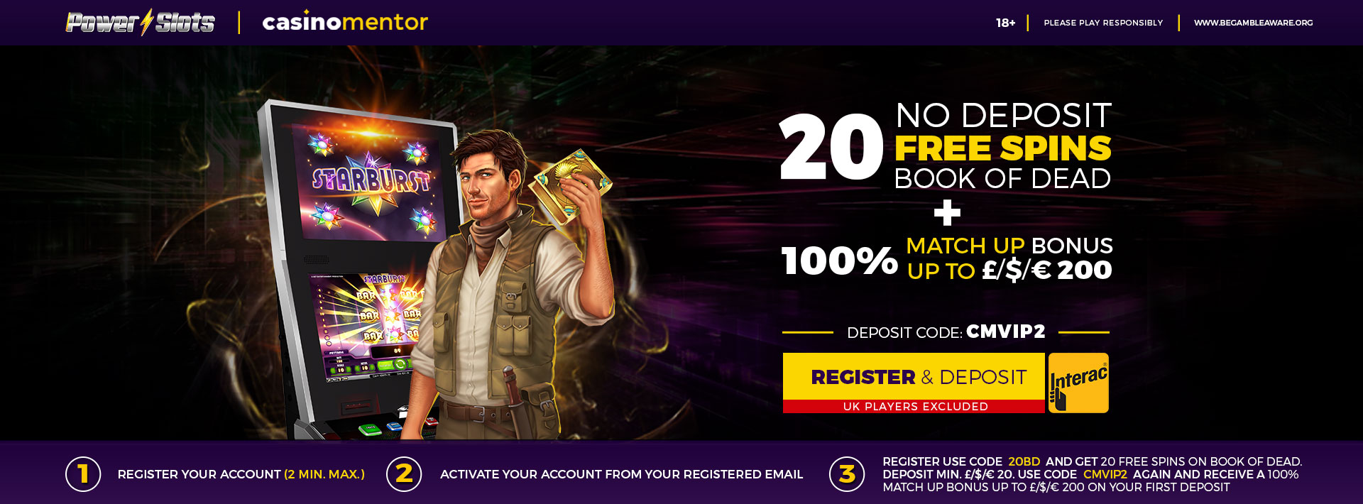 20 No Deposit Free Spins + 100% up to 200