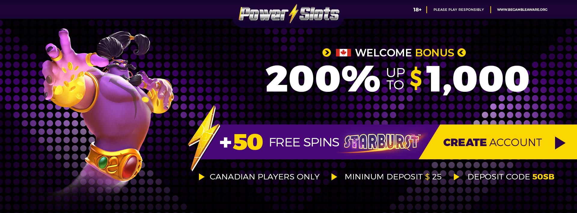 $1000 Bonus + 50 Free Spins | Power Slots Casino