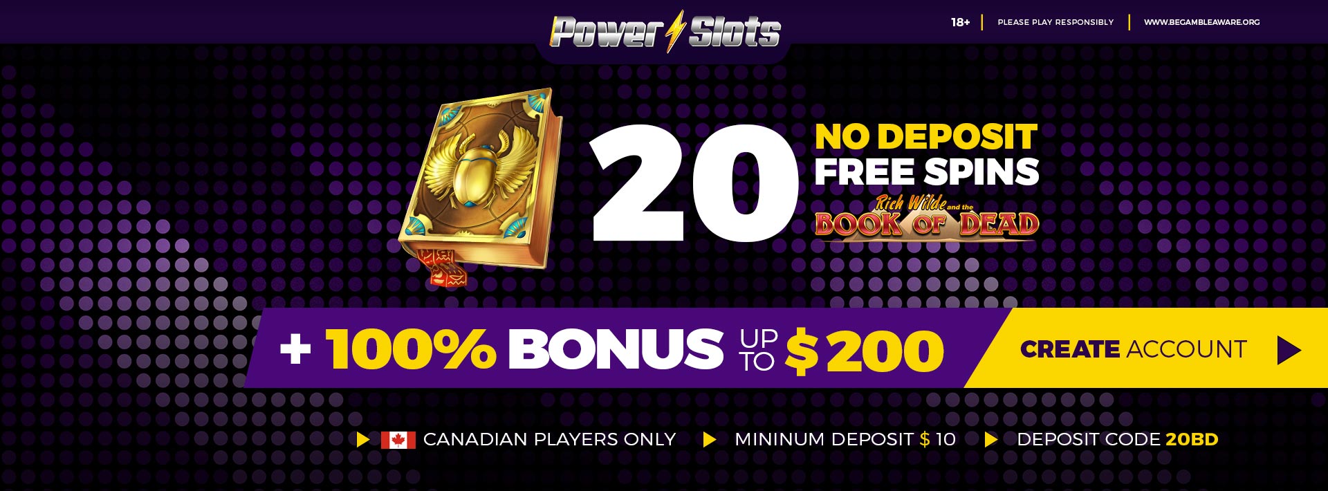 20 No Deposit Free Spins + $200 Bonus | Power Slots Casino