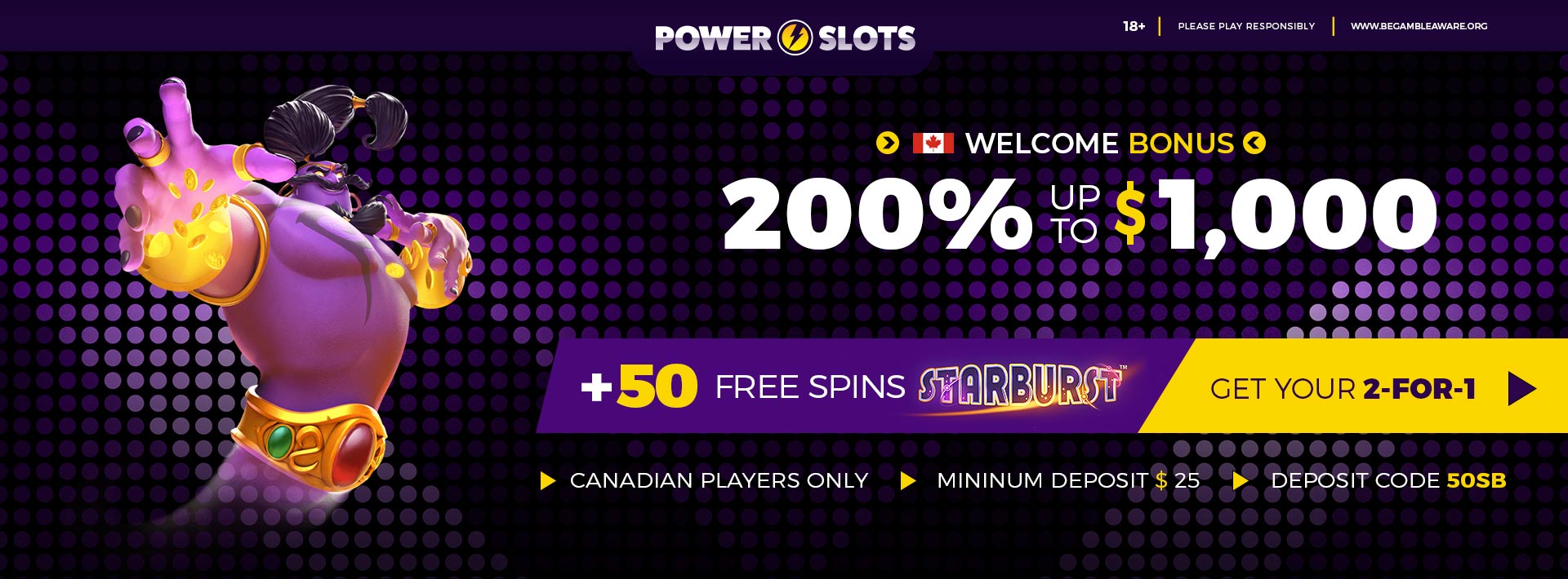 $1000 Bonus + 50 Free Spins | Power Slots Casino